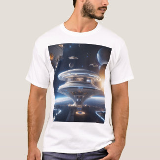 Camiseta de estación espacial futurista de ciencia