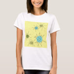 Camiseta de estallidos atómicos de icónico amarill<br><div class="desc">Este patrón de camiseta con estrenos atómicos icónicos amarillos presenta estallidos atómicos icónicos. ¡Así es! La vieja escuela, el fondo amarillo con especkles dorados es el escenario perfecto para el turquesa, el apetitoso apio y los círculos kitschy de color verde peral. Las manchas de color se colocan esporádicamente en varios...</div>