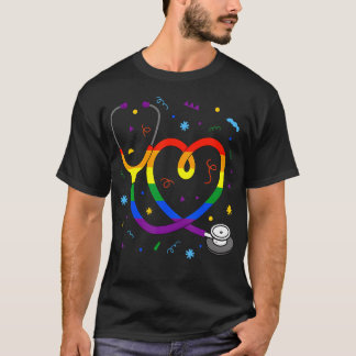 Camiseta de estetoscopio de bandera arcoíris LGBT