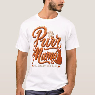 Camiseta de estilo bordado Purr Mama Crazy Cat Lad