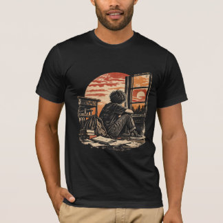 Camiseta de estudiante grunge de aula al atardecer