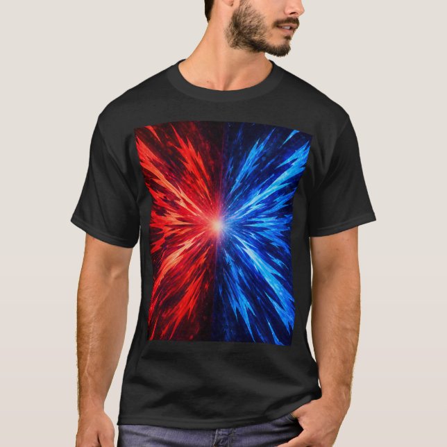 Camiseta de explosión de energía roja y azul – Exp (Anverso)