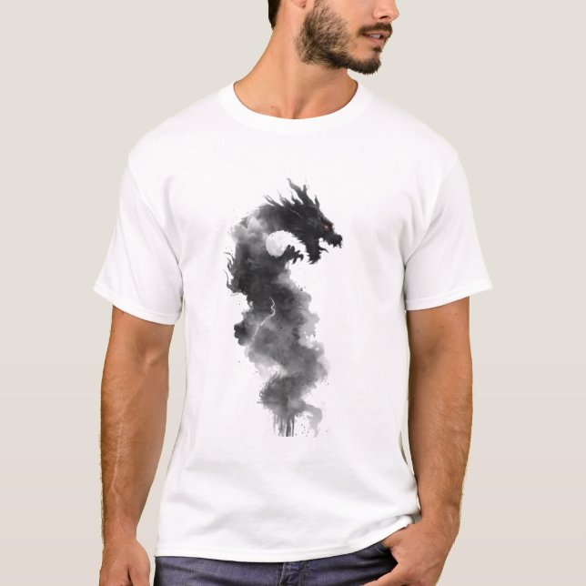 Camiseta de Fantasía de Dragón de Tinta Negra Abst (Anverso)