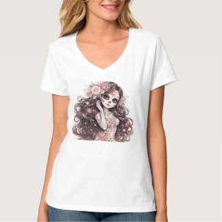 Camiseta de Fantasía Floral Gótica Caprichosa Chic