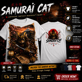 Camiseta de Fantasía Japonesa del Guerrero Gato Sa