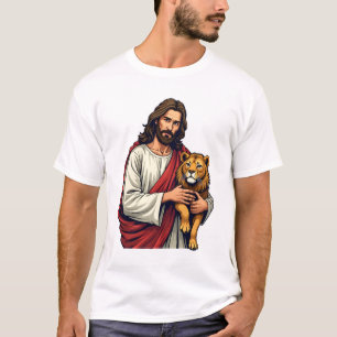 Camiseta de fe grabada León y Cordero Jesús 2
