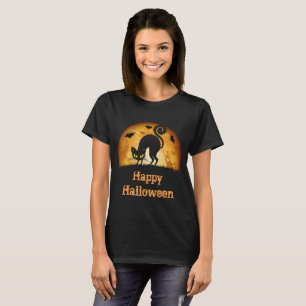 Camiseta de felino negro feliz Halloween Spooky