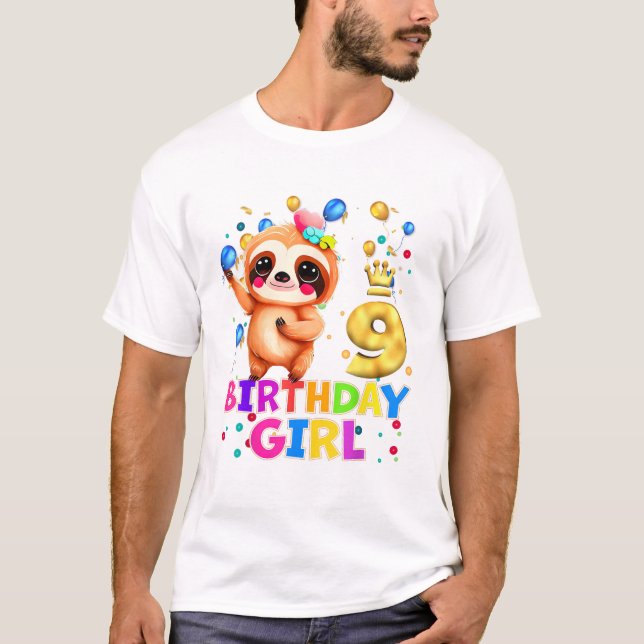 Camiseta de fiesta de cumpleaños número 9 de Sloth (Anverso)