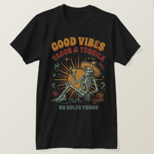 Camiseta de fiesta de esqueletos con tacos y tequi
