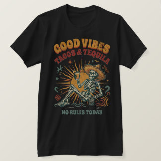 Camiseta de fiesta de esqueletos con tacos y tequi
