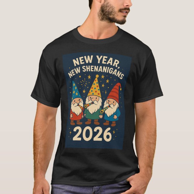Camiseta de fiesta de Gnome de Año Nuevo 2026 con  (Anverso)