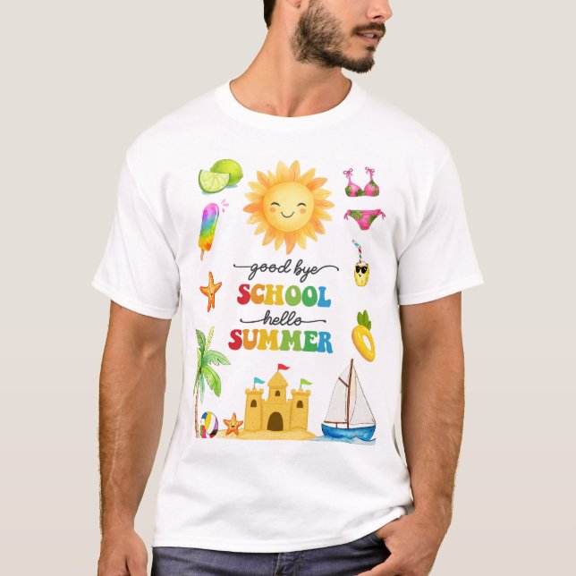 Camiseta de fiesta de verano Adiós escuela Hola  (Anverso)