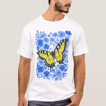 Camiseta de flor azul de cola de golondrina amaril