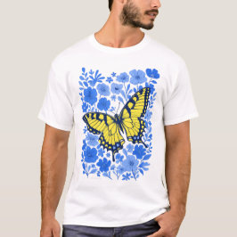 Camiseta de flor azul de cola de golondrina amaril