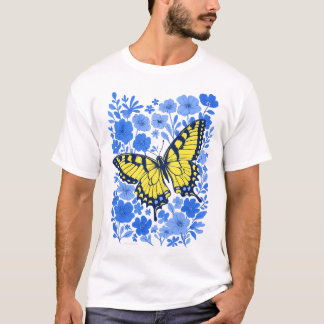 Camiseta de flor azul de cola de golondrina amaril