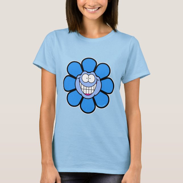 Camiseta de Flor Azul Feliz (Anverso)
