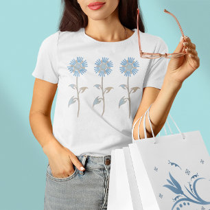 Camiseta de flor azul y pekinés