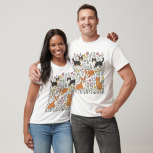 Camiseta de flor silvestre de gato Corgi lindo