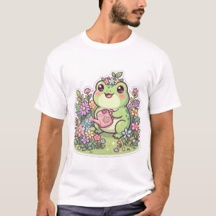 Camiseta de flores de jardín de rana Kawaii linda