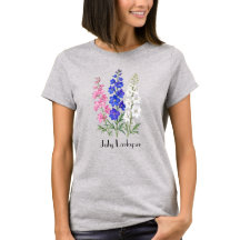Camiseta de flores de Larkspur de julio