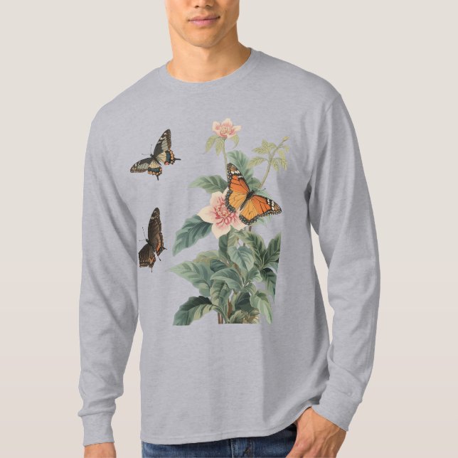 Camiseta 🌹 de flores de mariposa (Anverso)