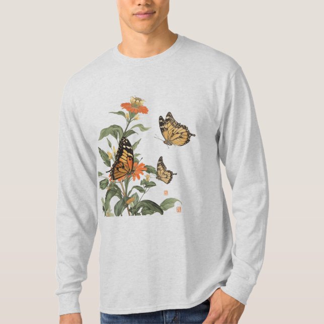Camiseta 🌹 de flores de mariposa (Anverso)