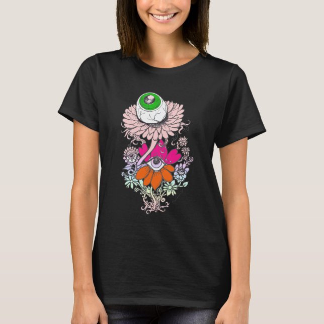 Camiseta de flores de ojos de alienígena gótico pa (Anverso)
