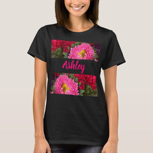 Camiseta de flores rosadas y rojas de moda (Anverso)