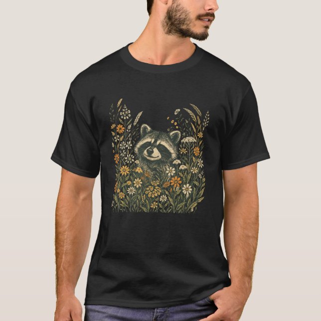 Camiseta de flores silvestres de mapache del bosqu (Anverso)