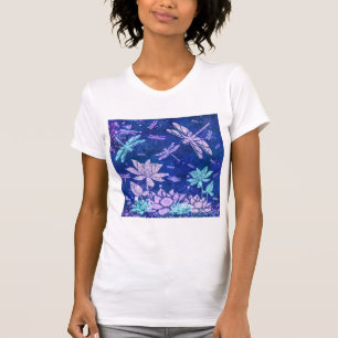 Camiseta de flores y libélulas
