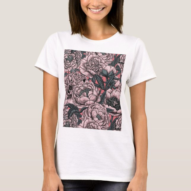 Camiseta de flores y polillas de peonía (Anverso)