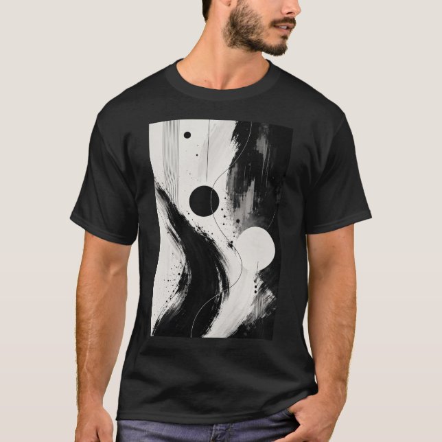 Camiseta de flujo abstracto en negro y blanco (Anverso)