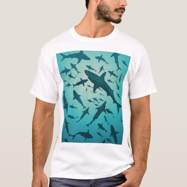 Camiseta de fondo azul de tiburón oceánico (Anverso)