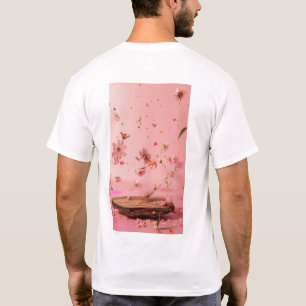 Camiseta de fondo de madera floral rosa