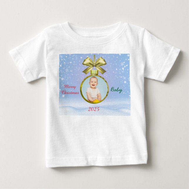 Camiseta de foto de bebé con Feliz Navidad (Anverso)