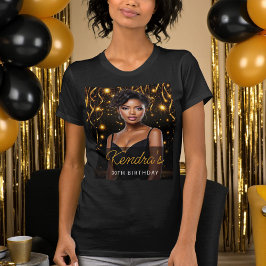 Camiseta de foto de cumpleaños dorada y negra para