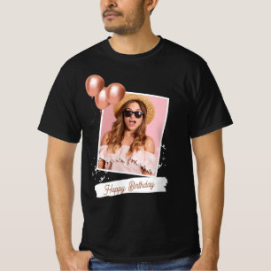 Camiseta de foto de cumpleaños feliz en blanco y n