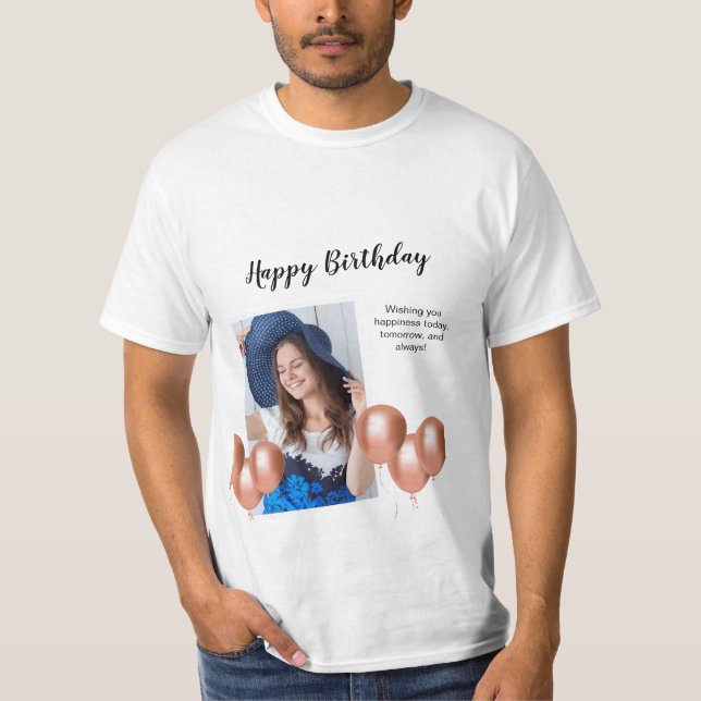 Camiseta de fotos de cumpleaños feliz en blanco y  (Anverso)