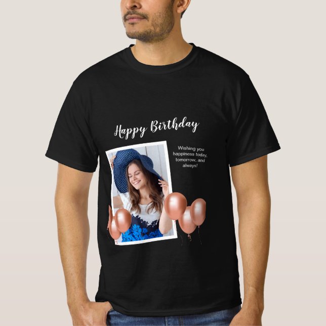 Camiseta de fotos de cumpleaños feliz en blanco y  (Anverso)