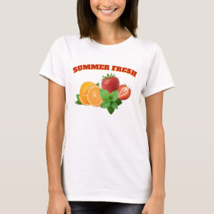 Camiseta De Fresa Naranja y Menta Fresca de Verano