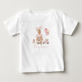 Camiseta de fresa rosa roja acuarela de niña