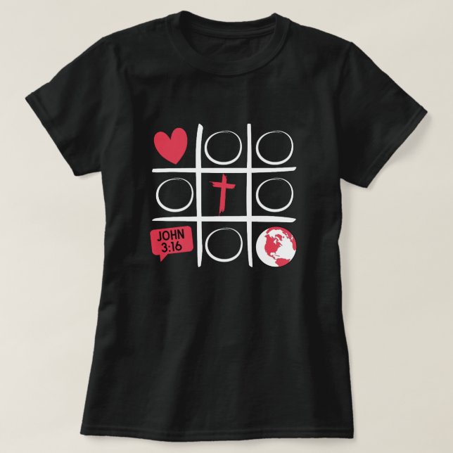 Camiseta de fuente blanca Tic Tac Toe (Diseño del anverso)