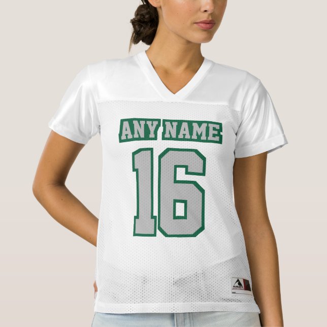 Camiseta De Futbol Americano Para Mujer 2 LINEAS SILVER OSCURA VERDE BLANCA MUJERES Sport Zazzle.es