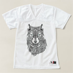 Camiseta De Fútbol Americano Para Mujer Ilustracion detallado del lobo negro