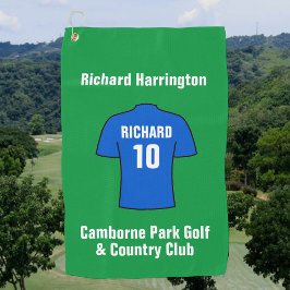 Camiseta de fútbol en toalla de golf azul