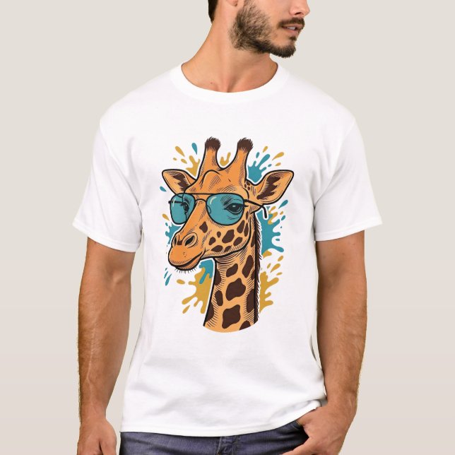 Camiseta de Gafas de Sol de Jirafa Genial Grabada  (Anverso)