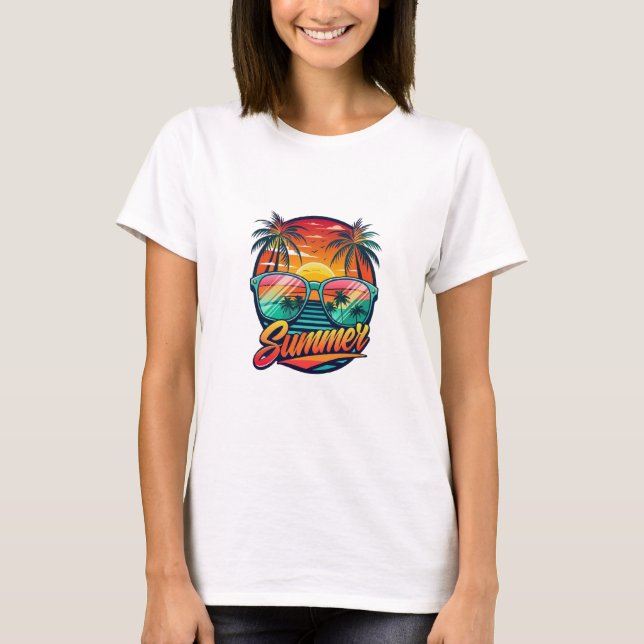 Camiseta De Gafas De Sol De Verano - Reflejo Tropi (Anverso)