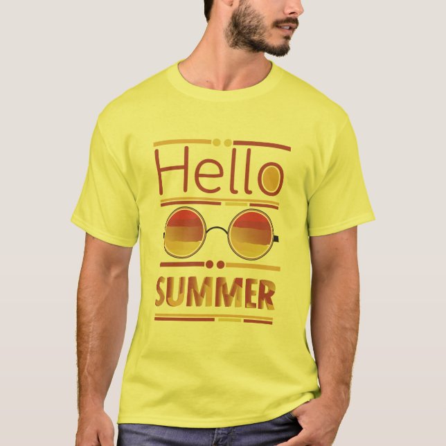 Camiseta de Gafas de Sol Puesta de Sol Retro Hola  (Anverso)