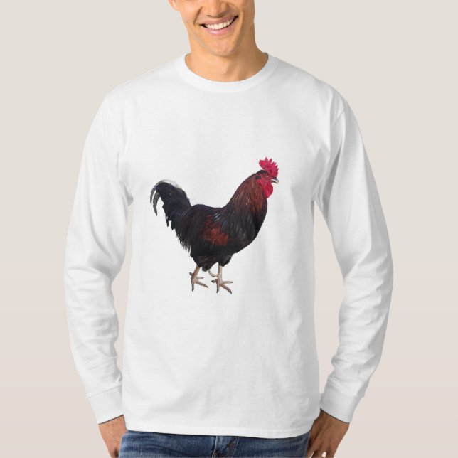 Camiseta de gallo de manga larga para hombres (Anverso)