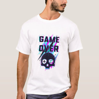 Camiseta de Gamer Cráneo Game Over Neon Retro 80s